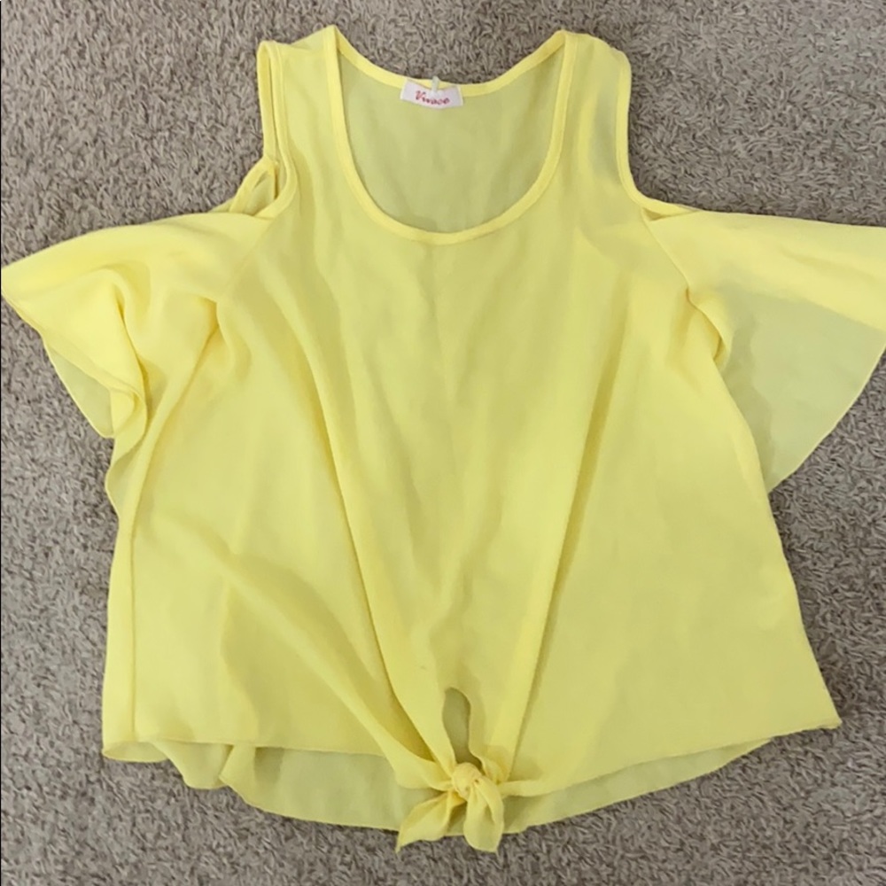 flowy yellow cold shoulder top